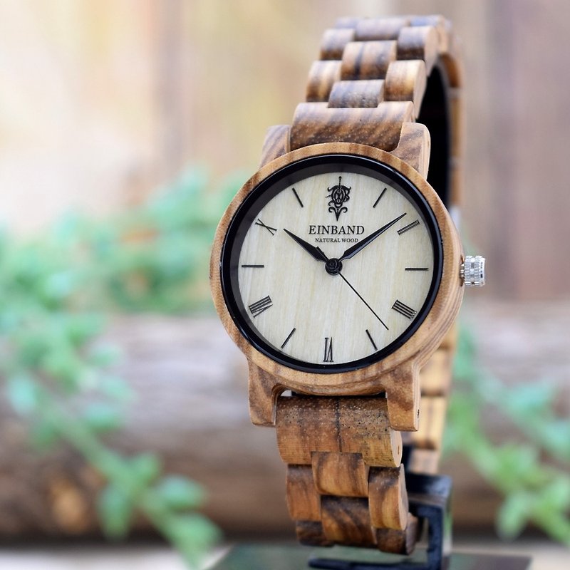 EINBAND Reise Zebrawood 32mm Wooden Watch - นาฬิกาคู่ - ไม้ สีนำ้ตาล