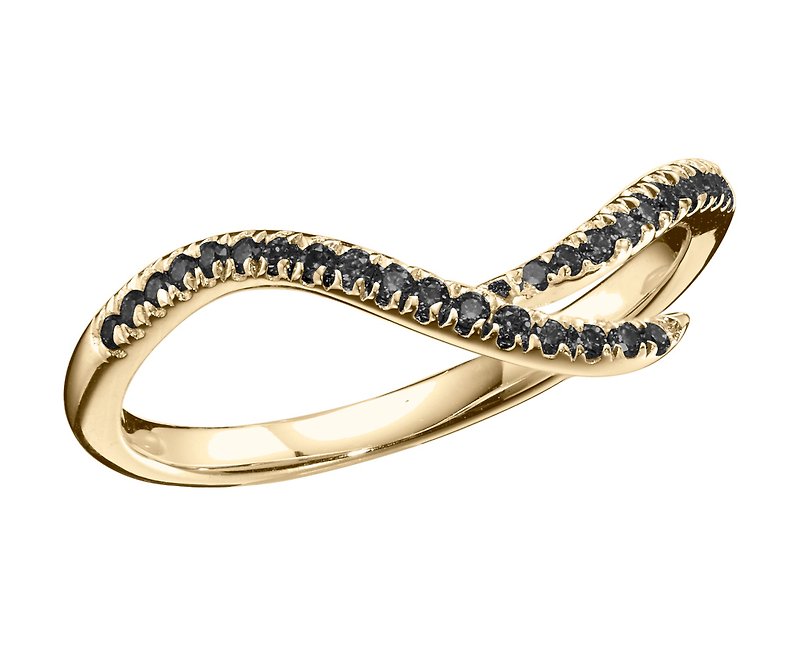 Pave black diamond ring in 14k gold-Minimalist wedding bridal band for women - Couples' Rings - Diamond Black