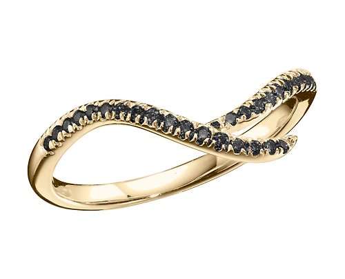 Majade Jewelry Design 密釘鑲黑鑽石14k金結婚戒指 非傳統植物戒指 另類樹枝形求婚戒指