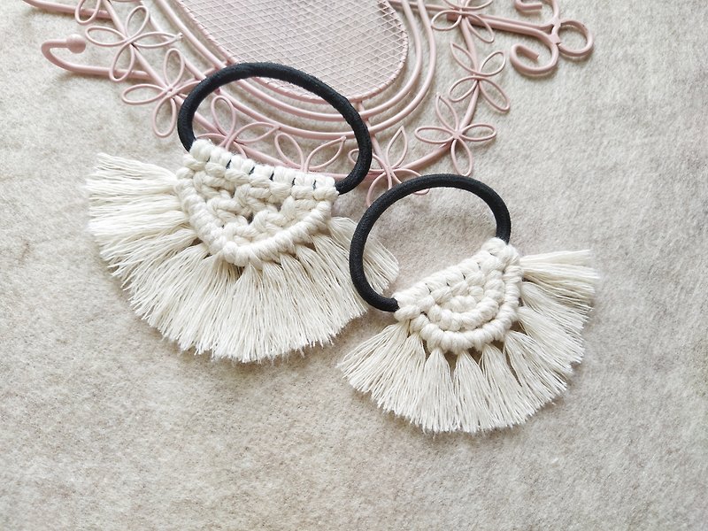 (Hand-woven) honeyed lace knots braided hair rings/ bracelet sets - Hair Accessories - Cotton & Hemp 