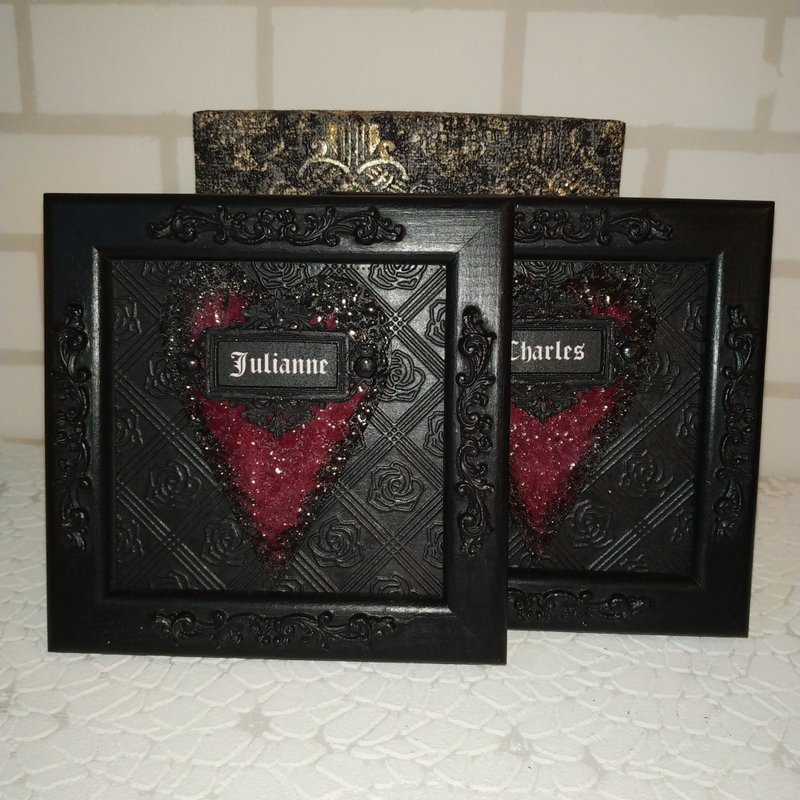 Personalized black wedding gift for a couple, Burgundy hearts with names - Picture Frames - Wood Black