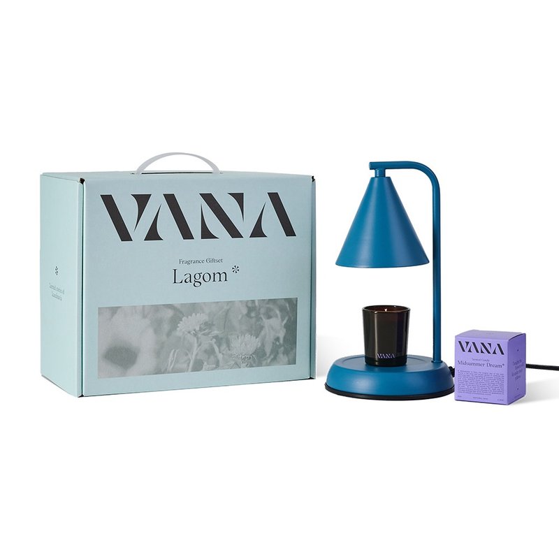 Lagom No.24 Geometric Metal Fragrance Warming Lamp Gift Box-Nordic Blue - Candles & Candle Holders - Wax Blue