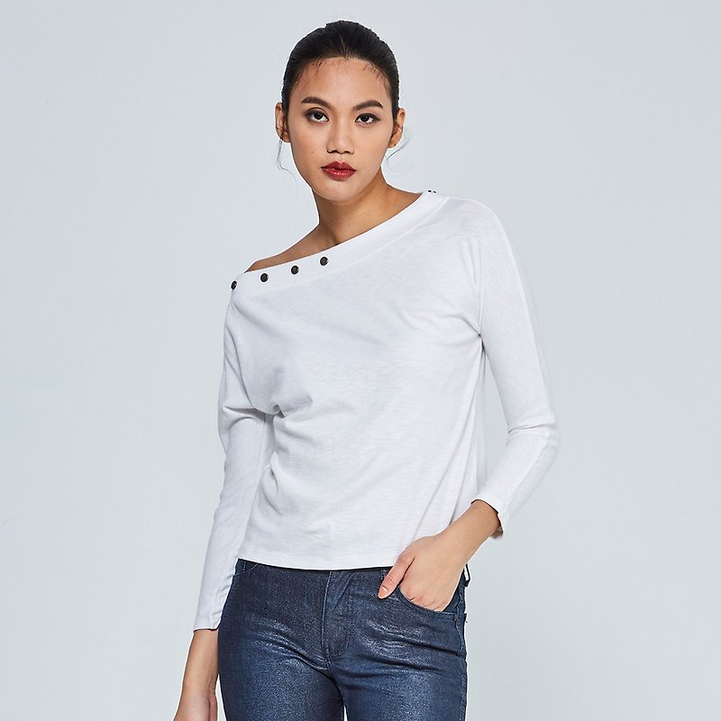 Round Kenting Collar Top - เสื้อผู้หญิง - ผ้าฝ้าย/ผ้าลินิน ขาว