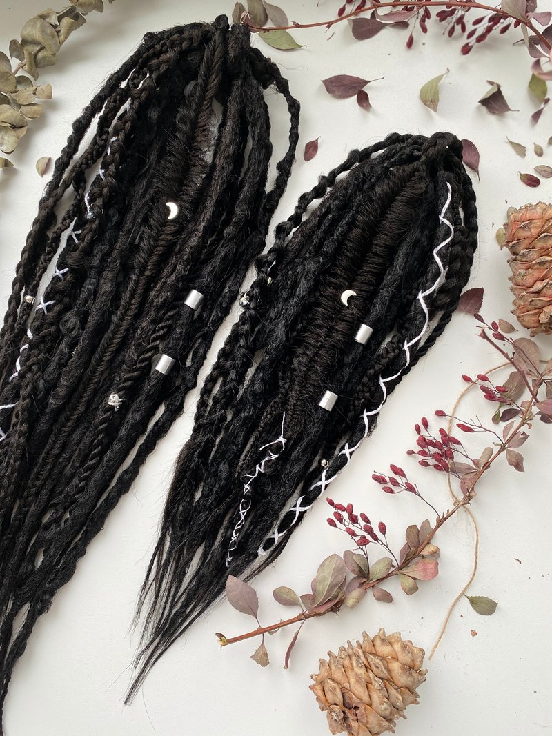 Black dreadlocks set Textured synthetic dreads Full set of black locks - Hair Accessories - Plastic 