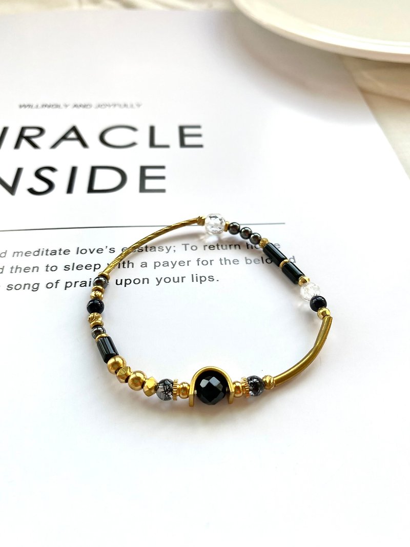 Bronze bracelet | onyx | Black Crystal | White Crystal - สร้อยข้อมือ - ทองแดงทองเหลือง 