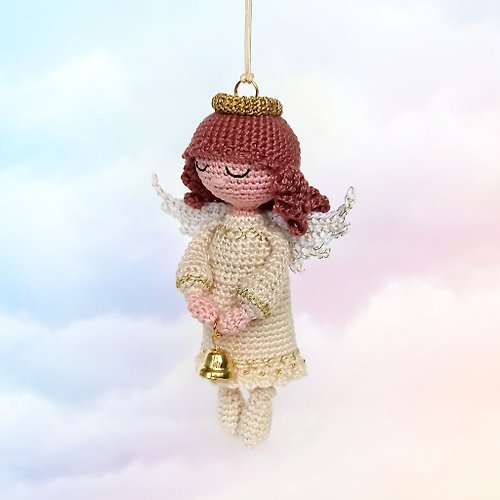 WithLoveNatalia White Angel with a bell, Hanging Guardian Angel girl, Holiday decor