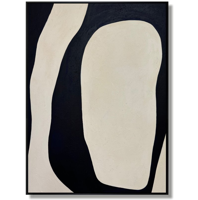 Monochrome Painting Textured Minimalist Art Abstract Black And White Wall Art - ตกแต่งผนัง - อะคริลิค ขาว