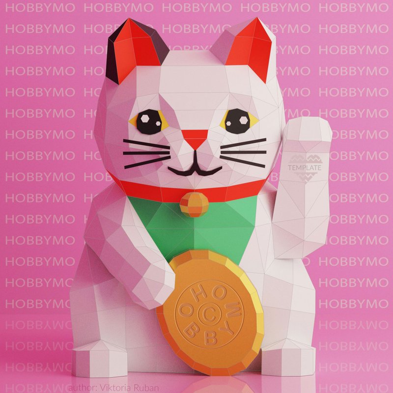DIY Paper Maneki Neko, Lucky cat, 3D Papercraft, Printable PDF template - 手工藝教學/工具書 - 其他材質 