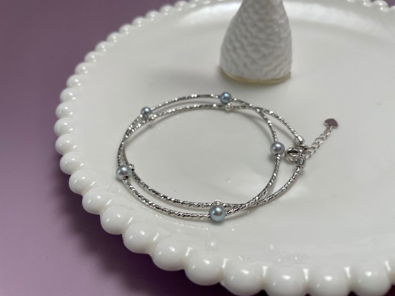 Natural seawater pearl Akoya Zhen Linen S925 Silver 14K gold double circle bracelet - สร้อยข้อมือ - ไข่มุก สีใส