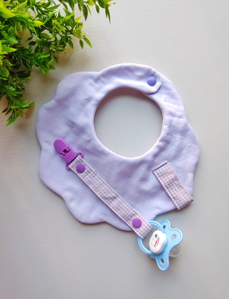 Eight-layer gauze baby flower bib saliva towel peace charm bag flower pocket + pacifier strap combination - Bibs - Cotton & Hemp Purple