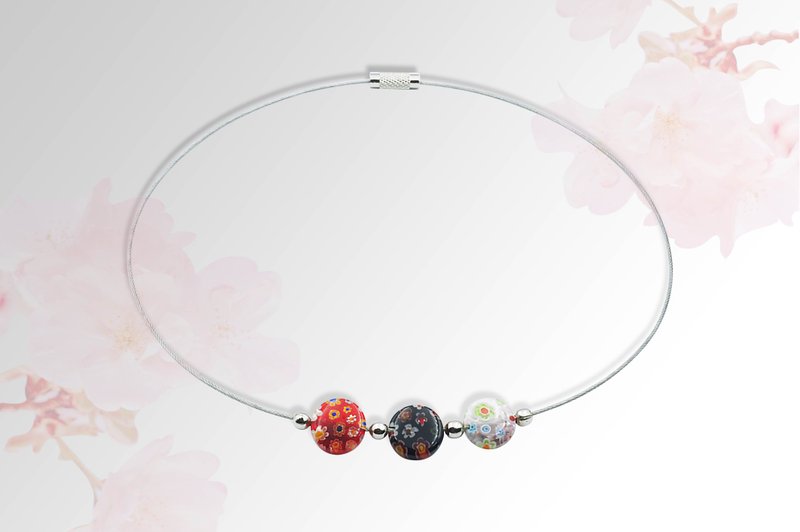 花影琉璃   三圓 (紅、黑、粉) - 項鍊 - 琉璃 白色