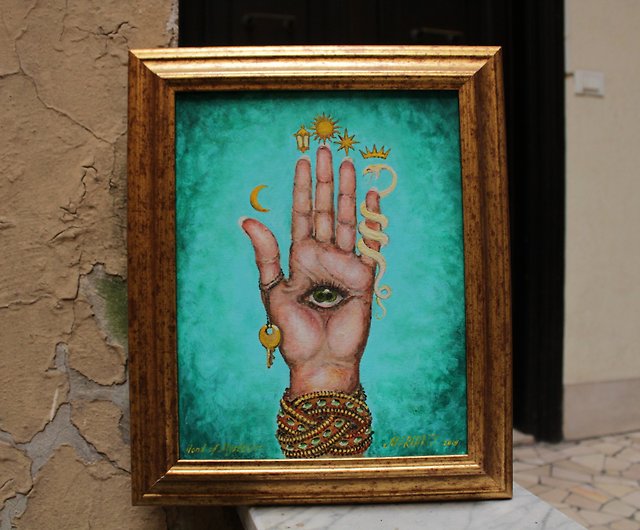 イラスト/絵画/カリグラフィー　哲学者の手、謎の油絵のタロットの手、手相占いの月　Mariarty1211　ショップ　Pinkoi
