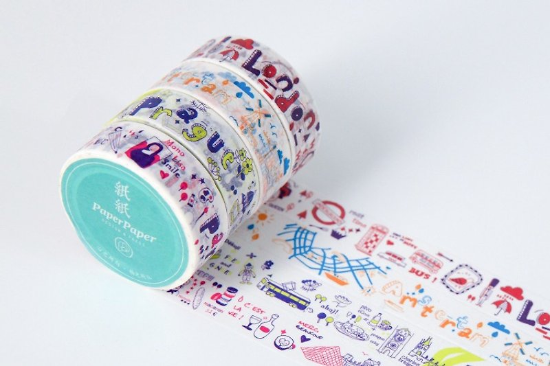 City travel illustration hand account and paper tape, a set of four, illustrator Gao Chang - Washi Tape - Paper 