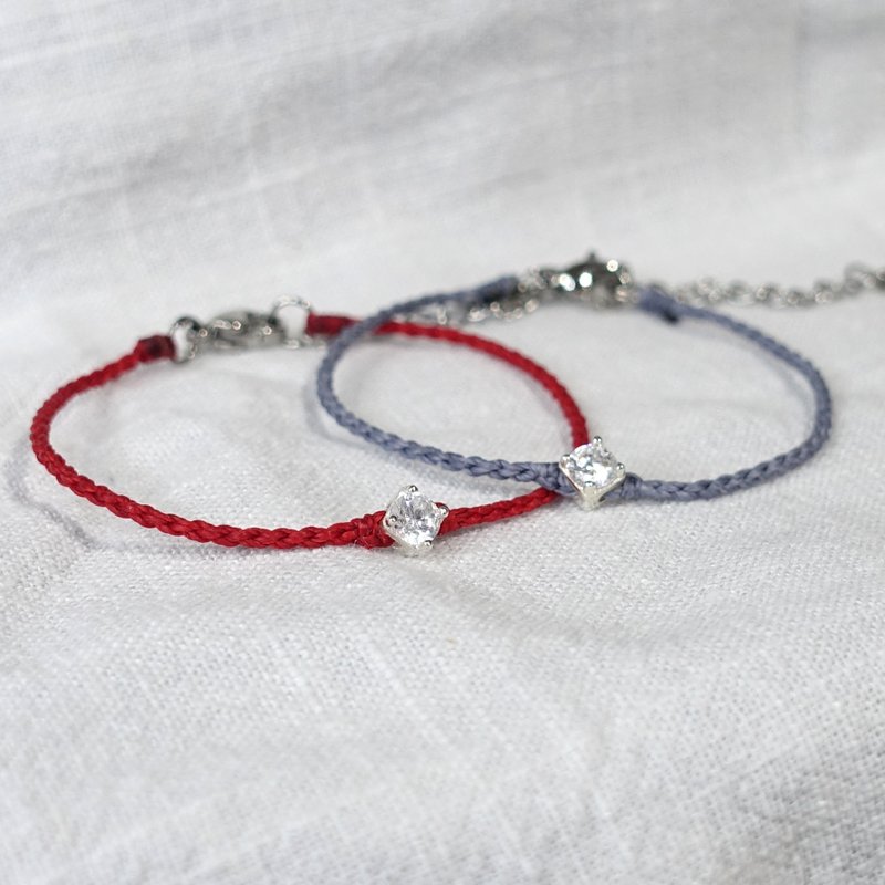 Handmade Wax thread bracelet│Sterling silver solitaire extremely fine simple monochrome│Red thread Stainless Steel braided waterproof - Bracelets - Other Materials Red