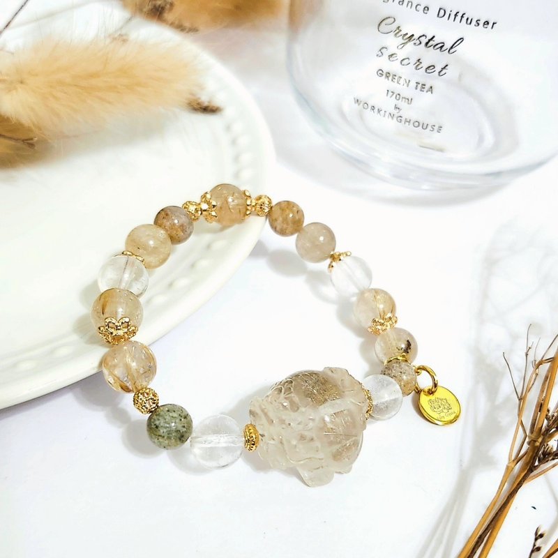 金髮晶帶幽靈龍龜設計手鍊/正偏財都招、招貴人之水晶 - 手鍊/手環 - 水晶 金色