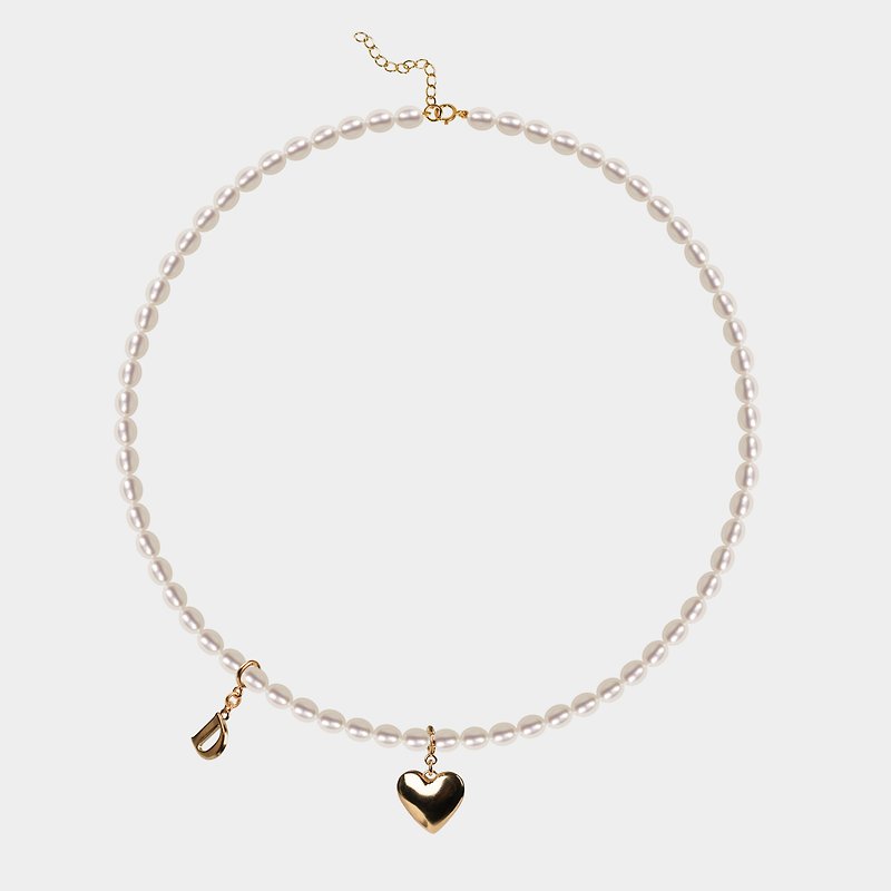 LOVE HEART pearl necklace - สร้อยคอ - เงินแท้ สีเงิน