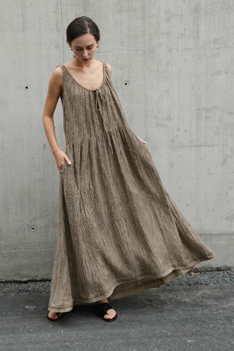 Self-Gaze ​​Textured French Dress - One Piece Dresses - Other Materials Brown