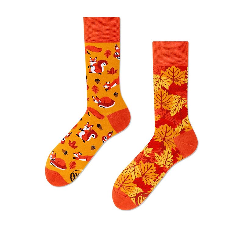 The Squirrels Mismatched Adult Crew Sock - ถุงเท้า - ผ้าฝ้าย/ผ้าลินิน สีส้ม
