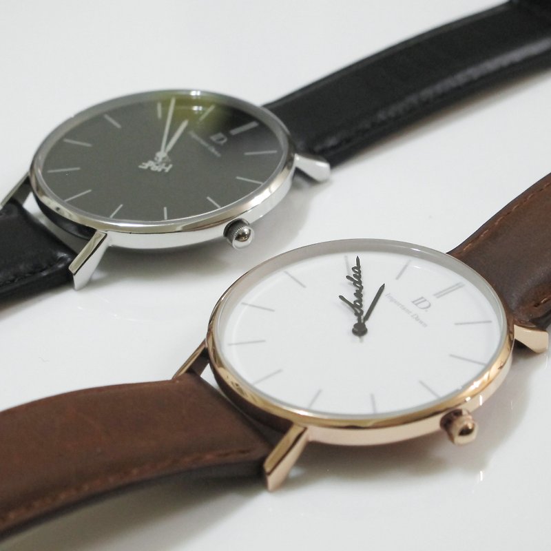 カスタマイズされた時計のカップル、機密ペア時計-クイックリリースレザー（1ペア） - 腕時計 - 革 ブラウン