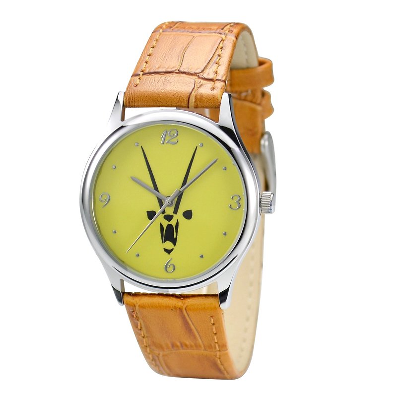 大羚羊圖案手錶 黃面 中性設計 全球免運費 - 女錶 - 其他金屬 黃色