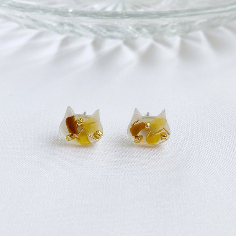 Simple cat. Natural Stone amber honey wax yellow jasper earrings anti-allergic ear needle Clip-On - Earrings & Clip-ons - Crystal Orange