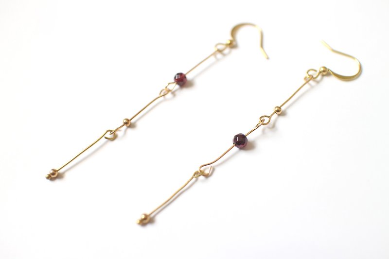 Garnet brass earrings - Earrings & Clip-ons - Other Metals Red