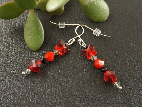 AGATIX Ruby Red Scarlet Swarovski Crystal Butterfly Sterling Silver Earrings Jewelry