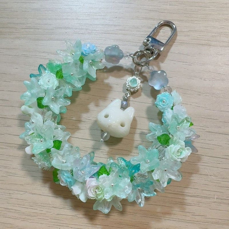 小狐狸琉璃花圈鑰匙圈 - 鑰匙圈/鑰匙包 - 琉璃 綠色