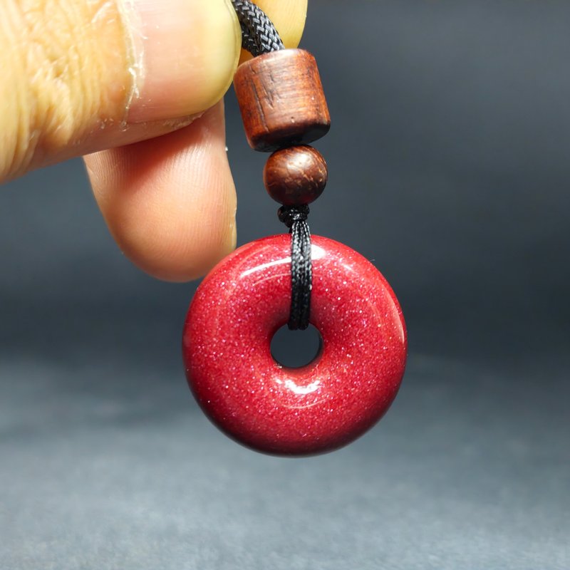 紫金砂 平安扣 朱砂 硃砂 7 x 21mm - 項鍊 - 水晶 