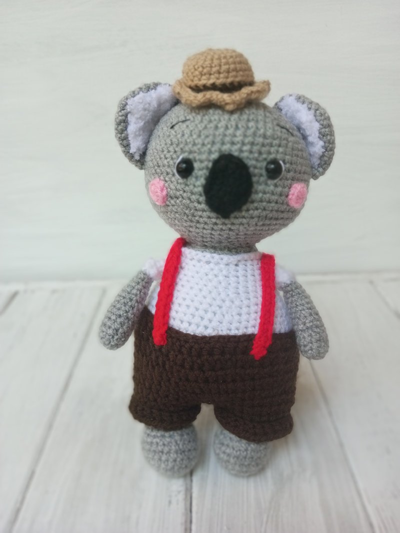 Hand Crochet Charlie the Koala Small Bear Stuffed Toys Animals Plush Toys Knit - 寶寶/兒童玩具/玩偶 - 壓克力 灰色
