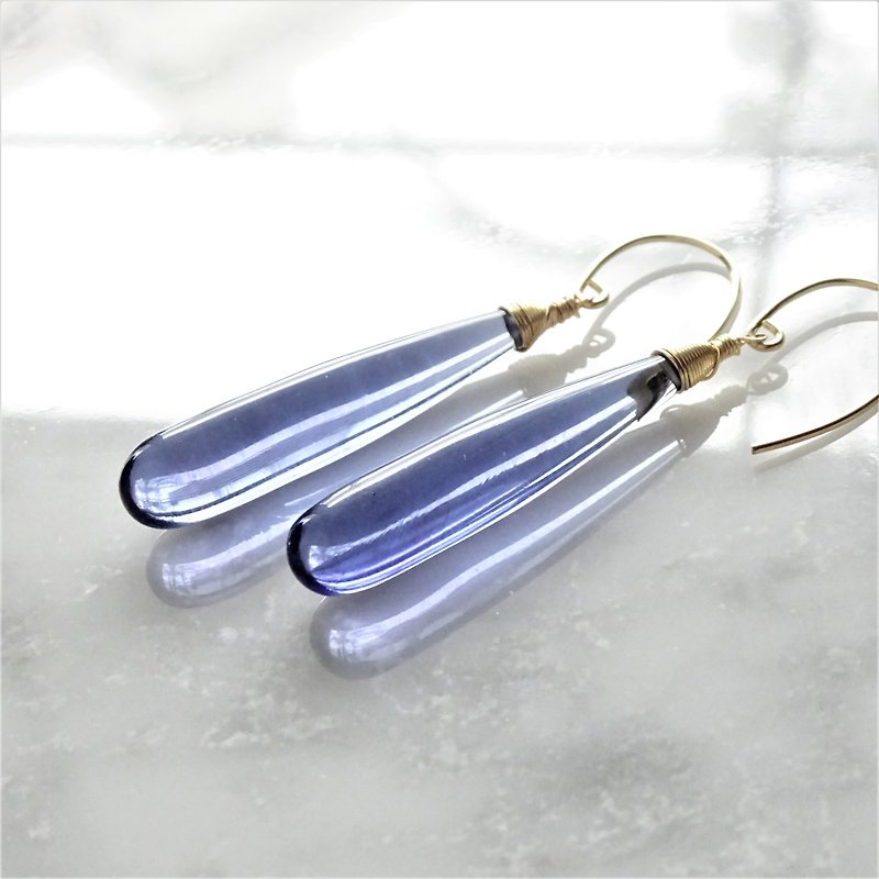14kgf*Quartz drop pierced earring / earring BLU - Earrings & Clip-ons - Gemstone Blue
