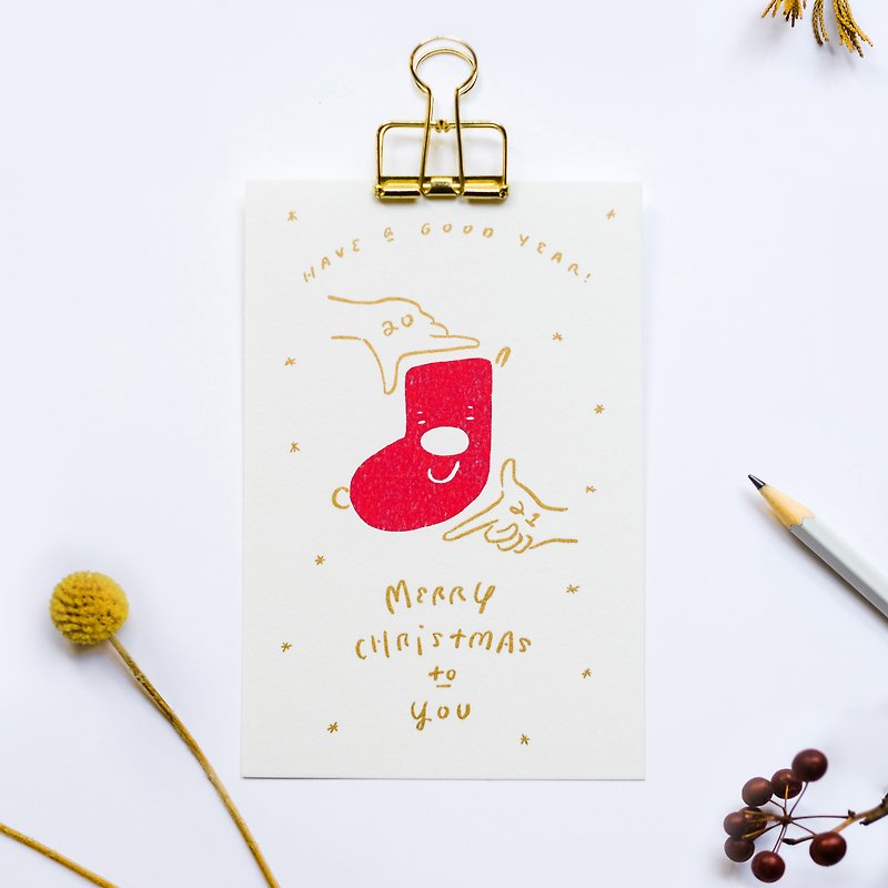 WHOSMiNG Christmas Card-LUCKY SOCK - การ์ด/โปสการ์ด - กระดาษ ขาว