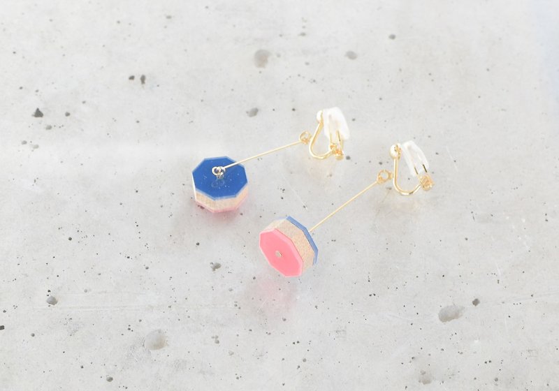 Swing taiko Clip-On/ BLUE x PINK - Earrings & Clip-ons - Wood Blue