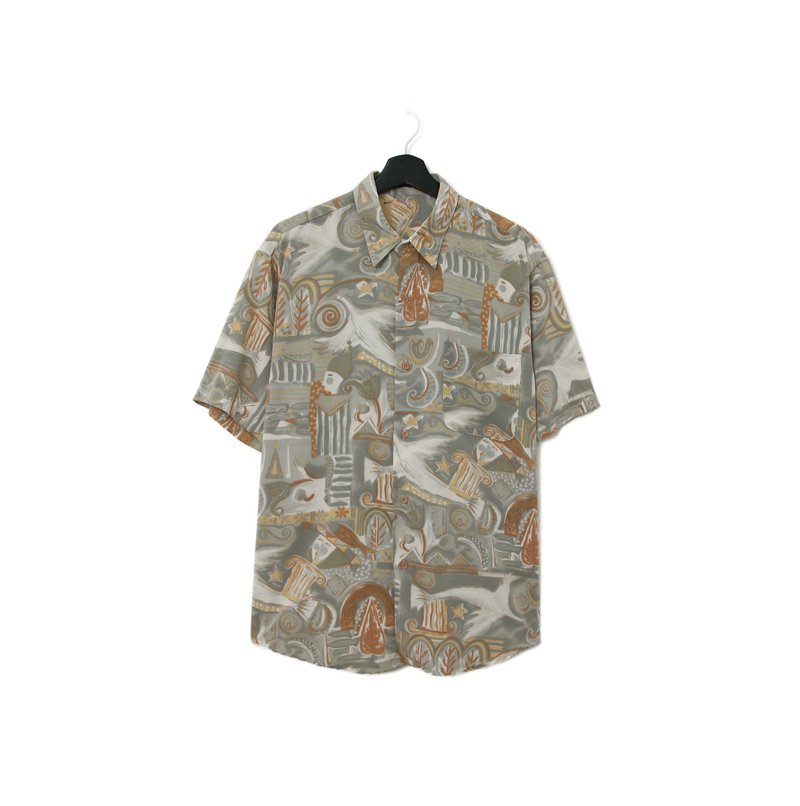 Back to Green- 短袖花襯衫 幾何插畫圖騰ss-16 vintage shirt - 男襯衫/休閒襯衫 - 絲．絹 