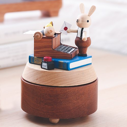 Wooderful life 【祝福打字機】迷你轉盤音樂盒 兔子 禮物 | Wooderfullife