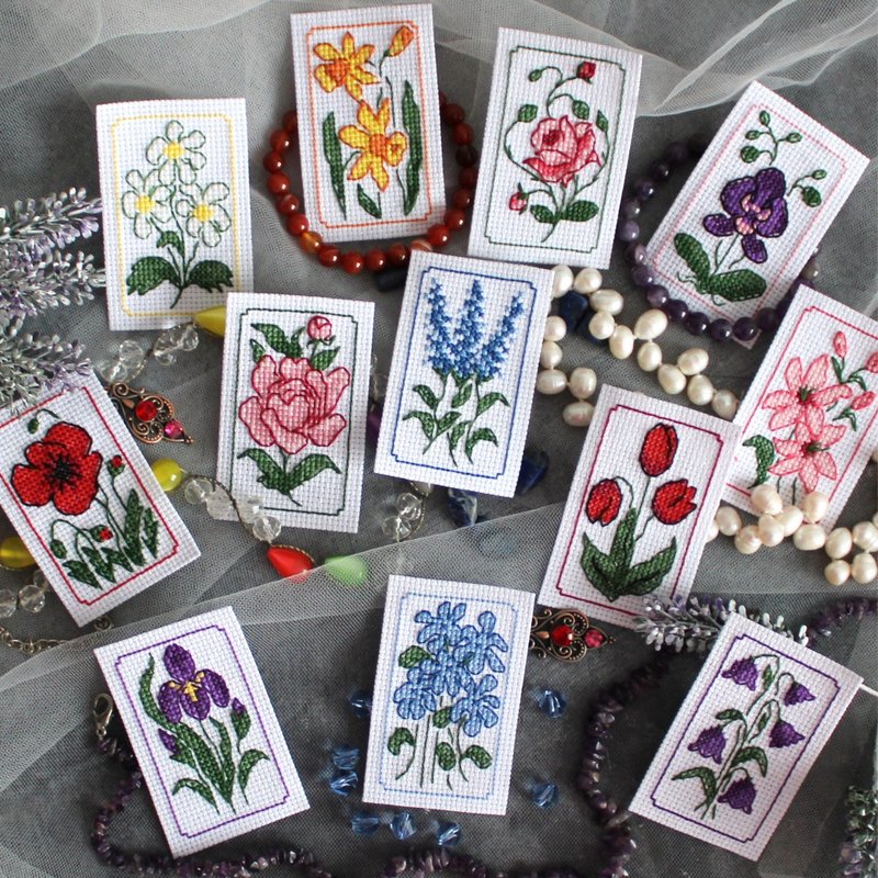 Set of 12 mini cross stitch patterns PDF, small cross stitch charts Flowers - 其他數位商品 - 其他材質 