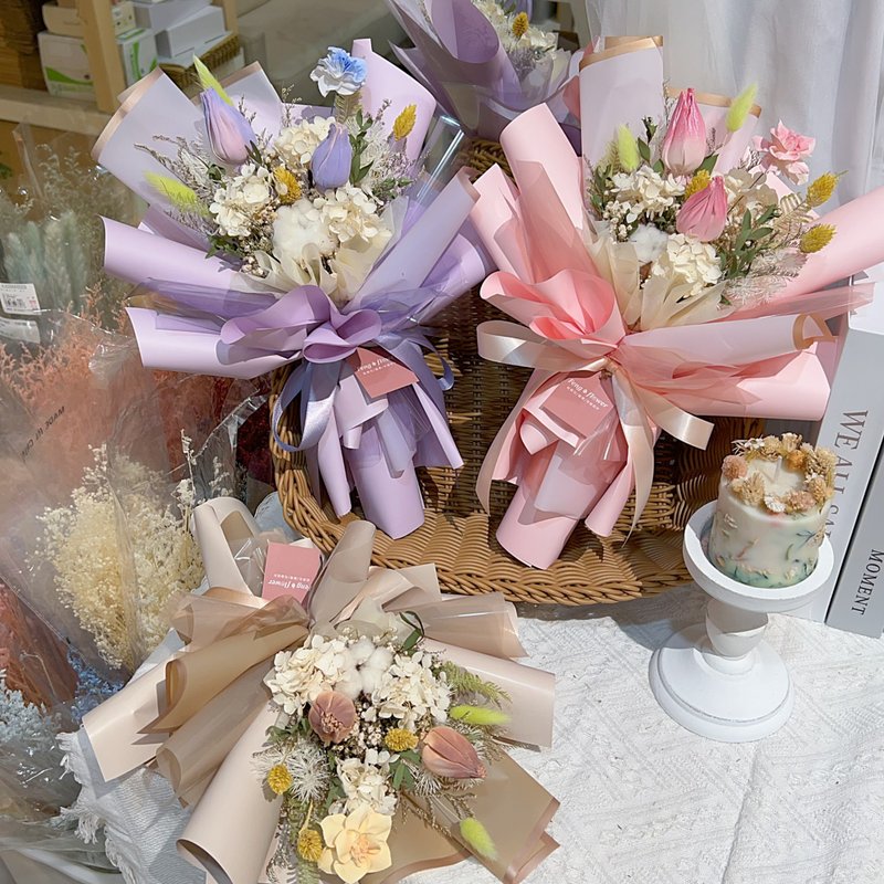 FengFlower【索拉鬱金香乾燥花束】不凋花/乾燥花/永生花/送禮 - 乾燥花/永生花 - 植物．花 粉紅色