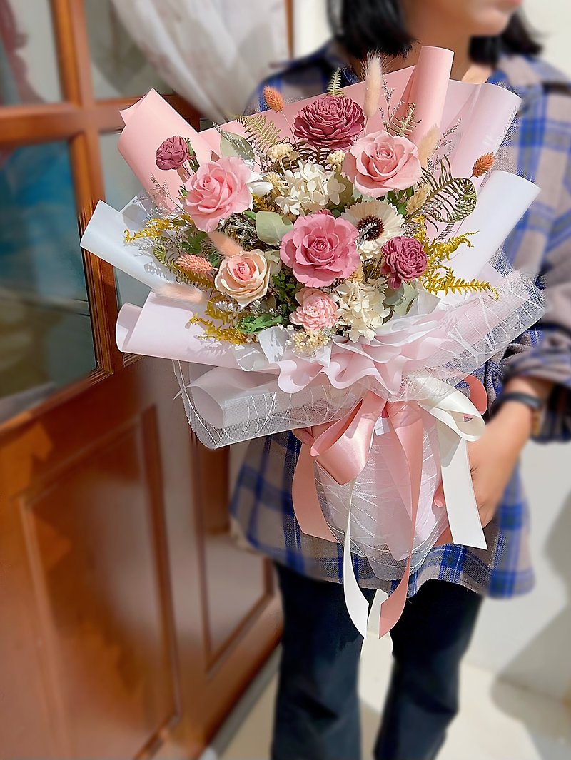 FengFlower [Soft Pink Permanent Rose Bouquet] Permanent Flowers/Dried Flowers/Eternal Flowers/Gifts - Dried Flowers & Bouquets - Plants & Flowers Pink