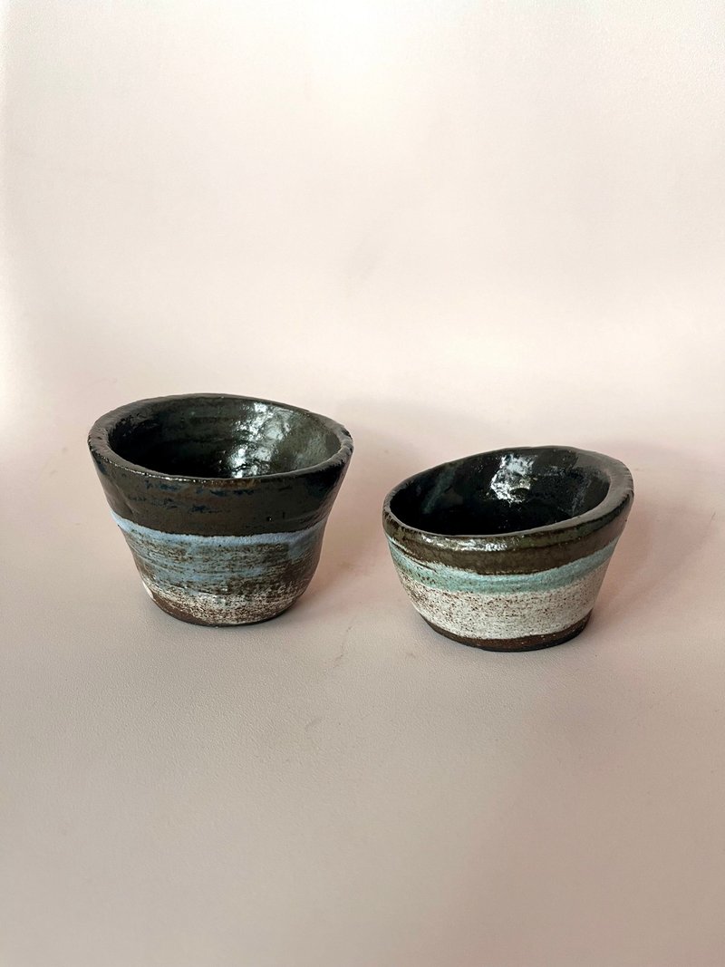 Espresso cup / Tea cup x2 - Black Landscape and Sea - ถ้วย - ดินเผา สีดำ