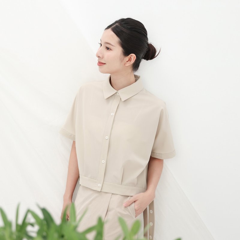 Erya_爾雅條帶襯衫_25SF009_卡其 - 女上衣/長袖上衣 - 聚酯纖維 卡其色