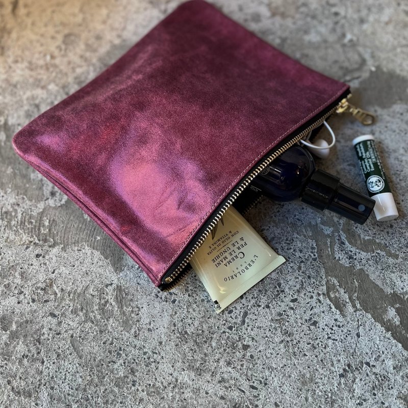 Thin leather Baina information bag metallic peach purple [LBT Pro] - กระเป๋าเครื่องสำอาง - หนังแท้ สีม่วง