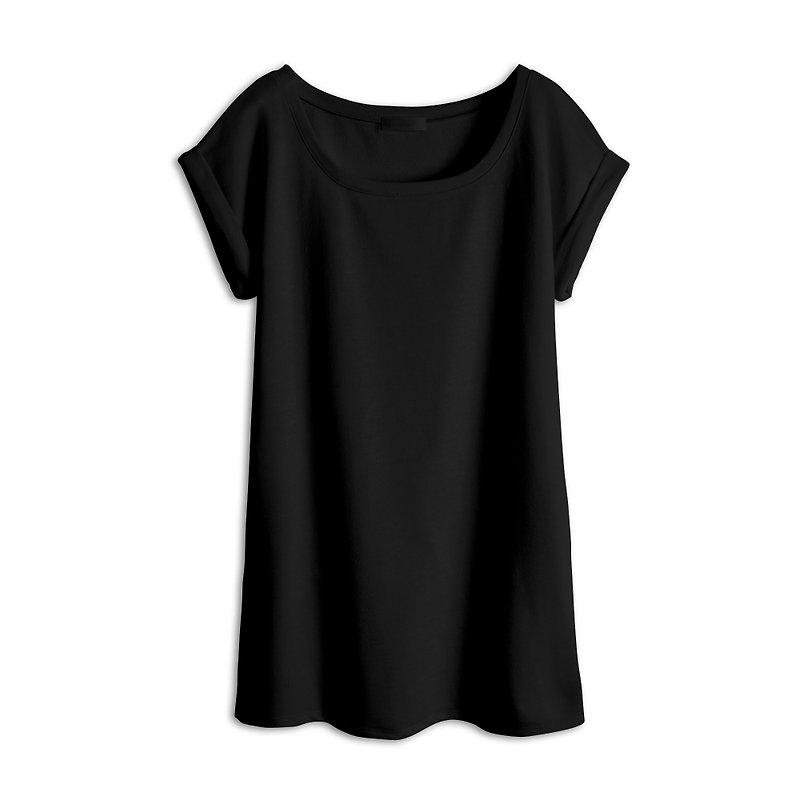 AppleWork女長版純棉黑色素TEE單件 - 女 T 恤 - 棉．麻 黑色