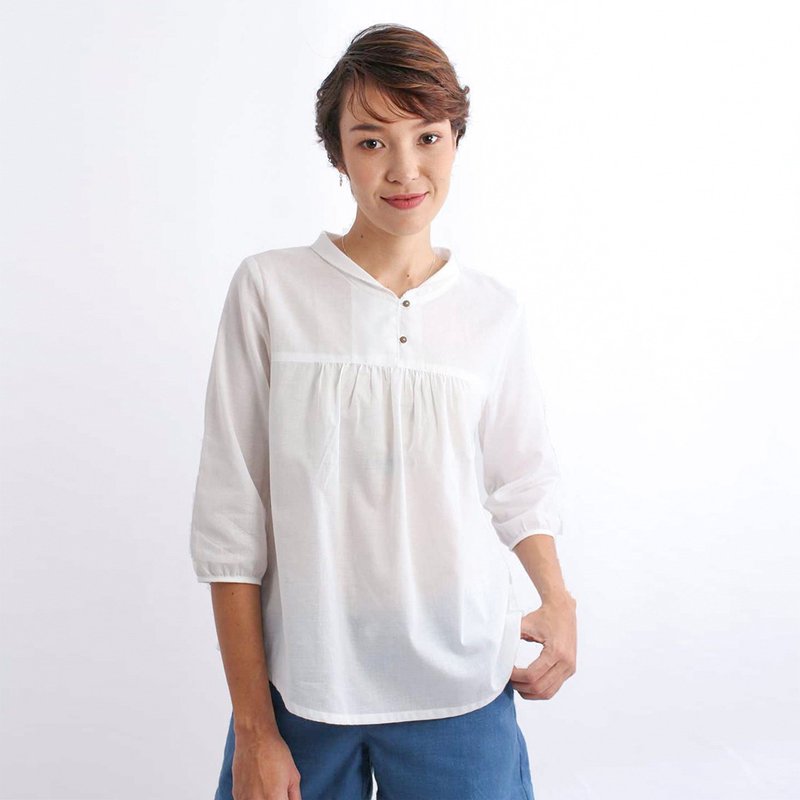Vida Cotton Blouse, White - 女上衣/長袖上衣 - 棉．麻 白色