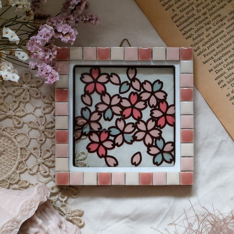 Wall hanging like stained glass Sakura - Wall Décor - Glass Pink