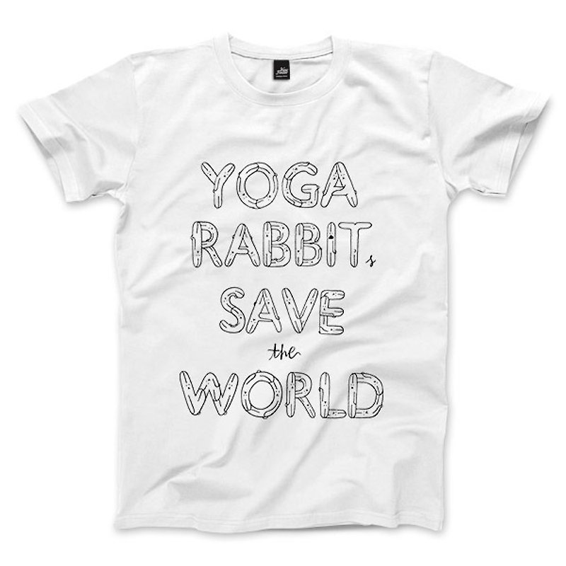 YOGA RABBITS SAVE the WORLD-White-Unisex T-shirt - Men's T-Shirts & Tops - Cotton & Hemp 