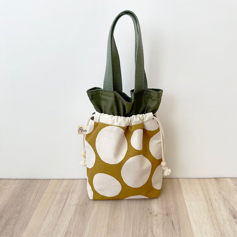 【River】Beam mouth portable dual-use bag (medium)/white round/yellow - กระเป๋าถือ - ผ้าฝ้าย/ผ้าลินิน สีเหลือง