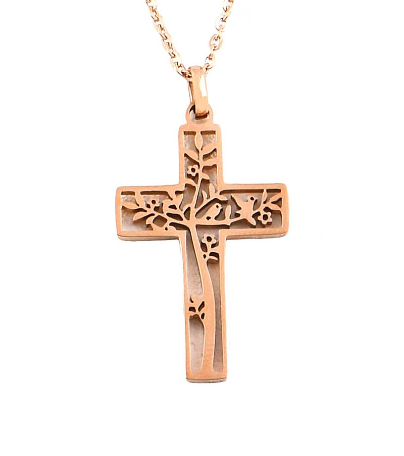 Stainless steel | Rose Cross Necklace - สร้อยคอ - สแตนเลส 