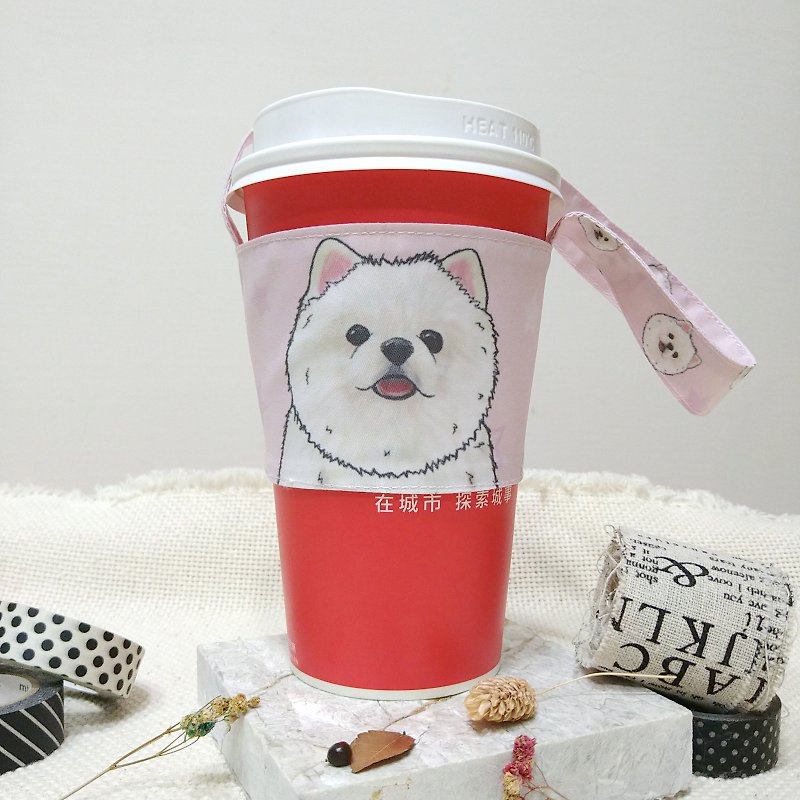 Bai Bomei-Double-sided Drink Cup Set-Dog Sketch Series~Double-sided Drink Bag - ถุงใส่กระติกนำ้ - เส้นใยสังเคราะห์ 