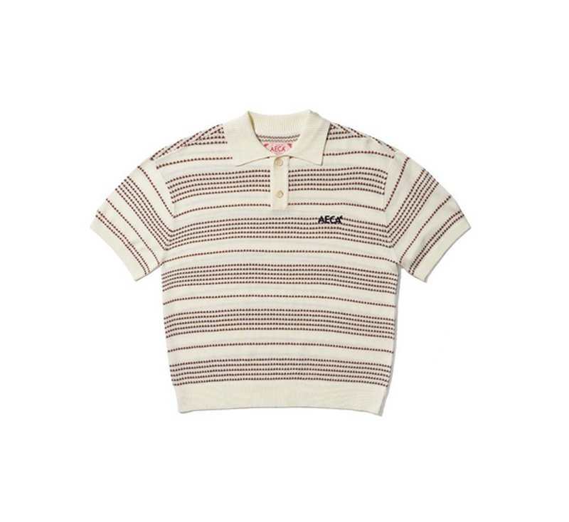 AECA Stripe Structure Collar Neck Half Knit立體條紋針織衫 - 男 T 恤 - 其他材質 黑色