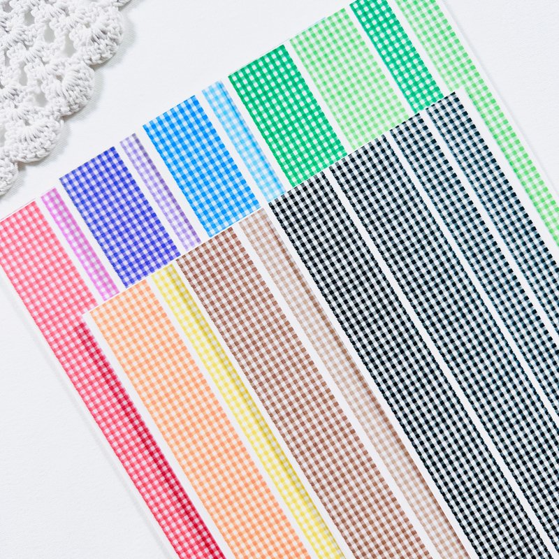 Gingham check long ribbon paper sticker - 貼紙 - 其他材質 